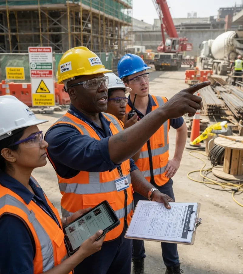 Care Net health and safety team carrying out a site risk assessment in protective gear