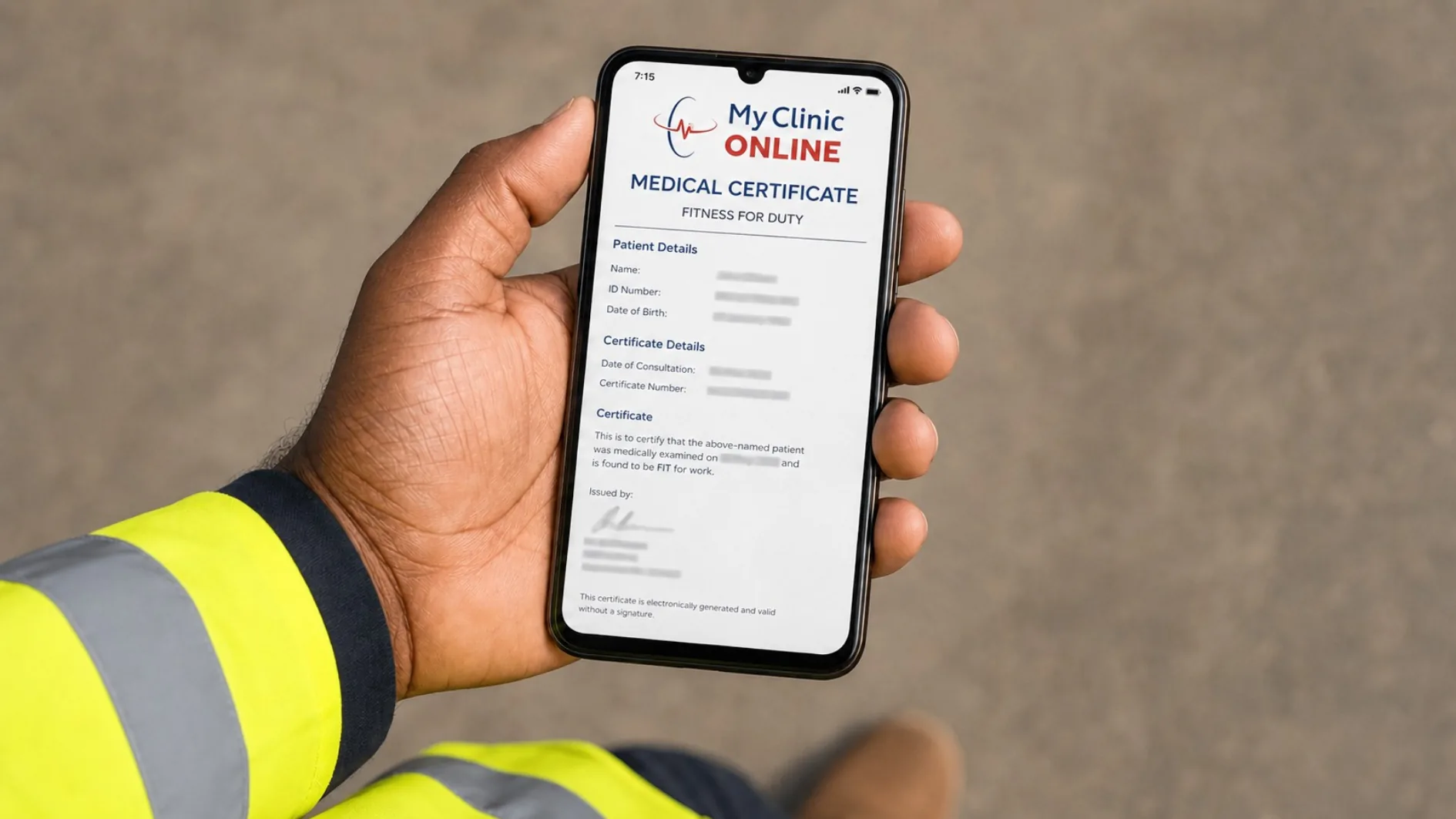 A worker opens their Care Net medical certificate securely on a phone
